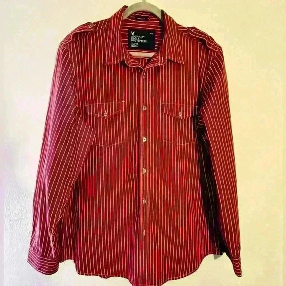 Men’s American Eagle Outfitters Red Striped Button Up Shirt 100% Cotton Size XL - Picture 1 of 9